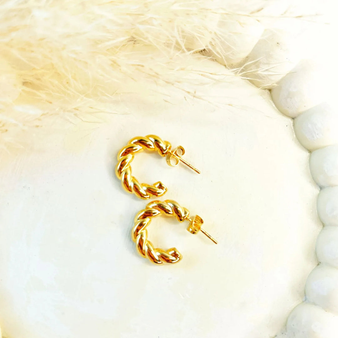 Braided Charm Mini Hoops (18K gold plated)
