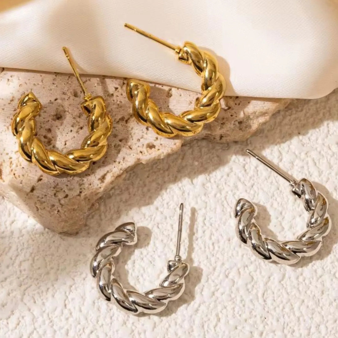 Braided Charm Mini Hoops (18K gold plated)