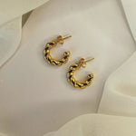 Load image into Gallery viewer, Braided Charm Mini Hoops (18K gold plated)