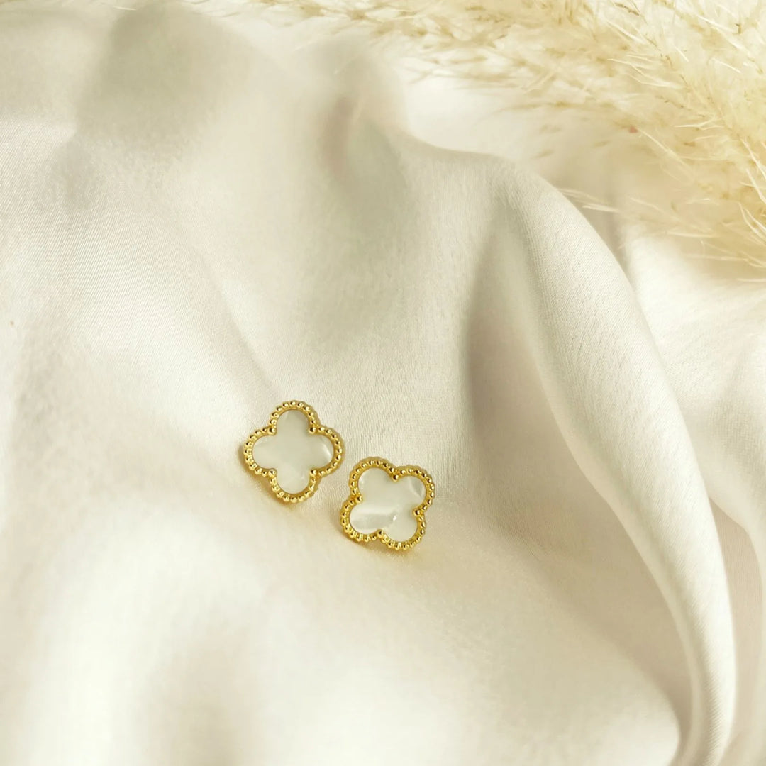 Petal Mist Clover White Studs