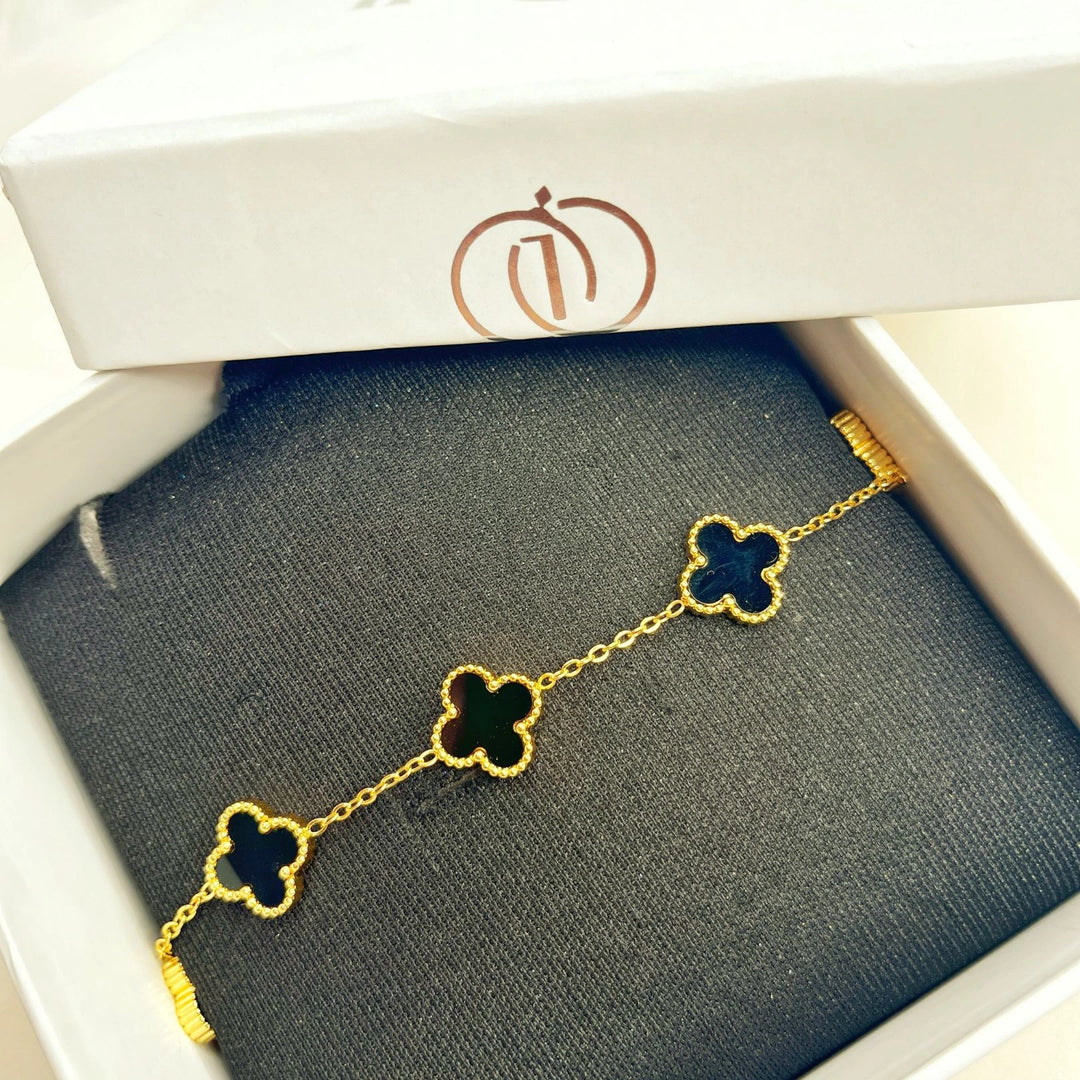 Midnight Clover Double sided Charm Bracelet