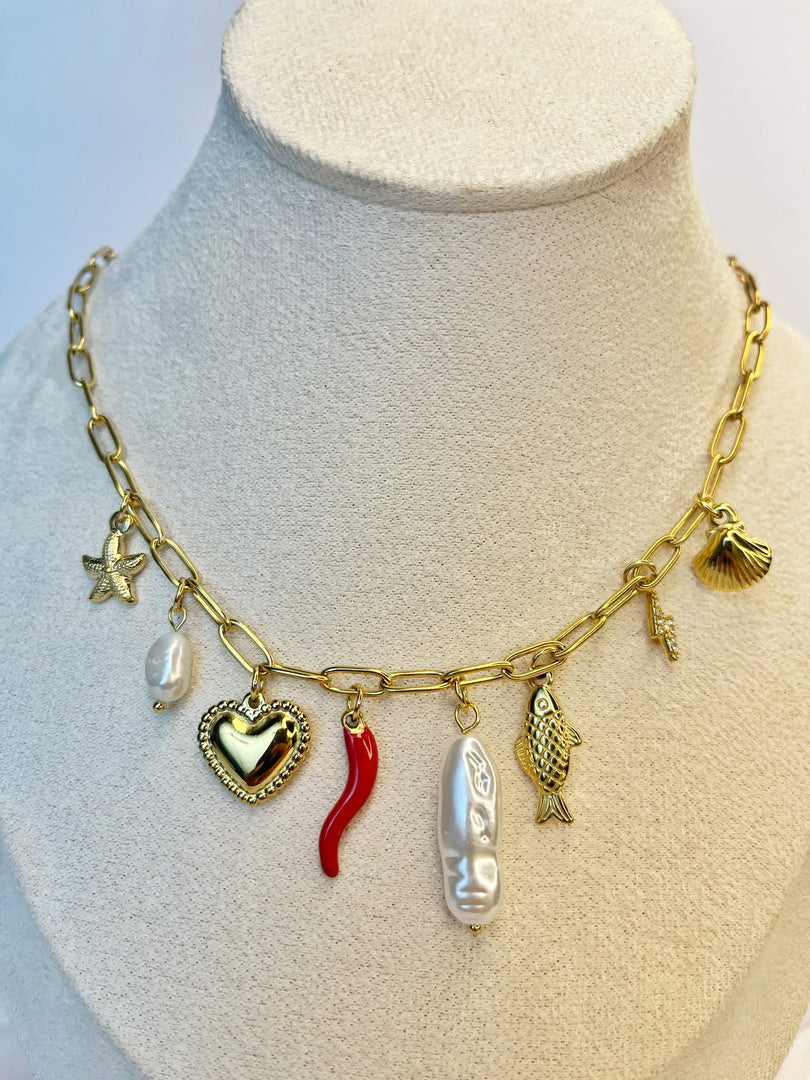 Treasure Trove Charm Necklace (18k gold Plated)